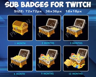 Treasure chest box Gold Twitch Kick Sub Badges Subscribers Sub Bit Loyalty Badges for Twitch Kick chest streamers