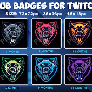 Insignes d&#39;abonnés Wolf Twitch Kick Insignes de fidélité Sub Bit pour abonnés