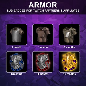 Insignes secondaires d&#39;armures | Meilleurs badges de fidélité pour les abonnés Kick Armors de Twitch