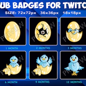 6 Birds Sub / Bit Badges for Twitch Kick, loyalty Bird from Egg Rank Badges Pack for Twitch Kick Streamers
