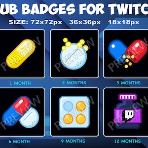 Pills Twitch Kick Sub Badges Subscribers medicines Sub Bit Loyalty Badges medical pills bits sub badge for Twitch Kick streamers