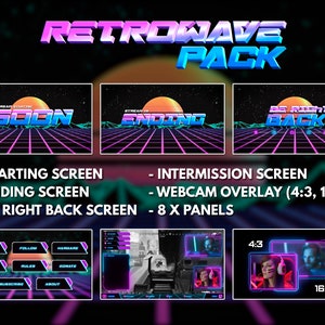 Twitch Retro Pack Overlays, Twitch Package Pink Purple