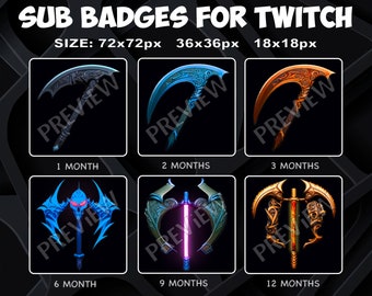 6 Twitch Kick Grim Reaper Sub / Bit Badges for Twitch Kick, loyalty Badges Scythe Pack for Twitch Kick Streamers