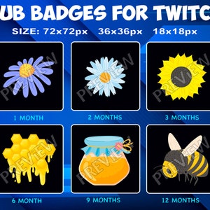 6 Bee Honey Sub / Bit Badges for Twitch Kick, loyalty Badges Pack for Twitch Kick Streamers
