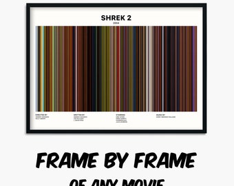 Shrek 2 2004 Movie Barcode Poster Print, Frame by frame Art Print gift idea for movie fan filmmakers, Custom Movie Poster gift