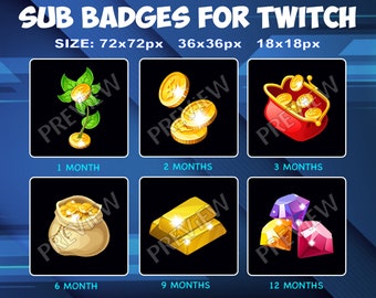 Rewards set for Twitch Kick Sub Bit Badges Subscribers Sub Loyalty Badges gold coins diamonds bits sub badge for Twitch Kick streamers