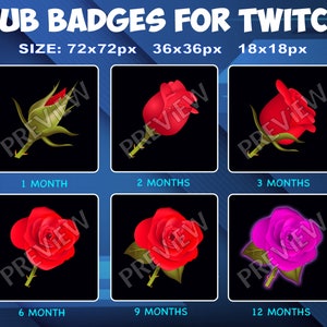 Rose Flowers Twitch Kick Sub Badges Subscribers Sub Bit Loyalty Badges red rose bits sub badge for Twitch Kick streamers