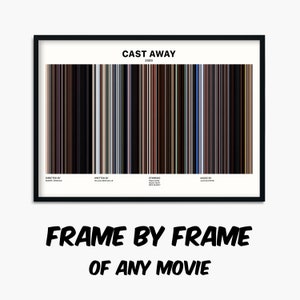 Cast Away 2000 Movie Barcode Poster Print, Frame by frame Art Print gift idea for movie fan filmmakers, Custom Movie Poster gift