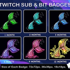 Mermaid&#39;s Tail Sub Badges | Twitch Kick Tail Subscribers Loyalty Sub Bit Badges