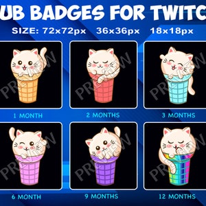 6 Cat Cones Sub / Bit Badges for Twitch Kick, loyalty Badges Cute Pack for Twitch Kick Streamers