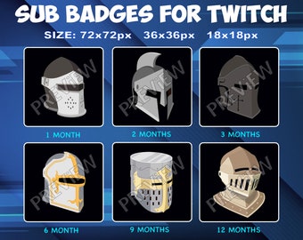 Knight Helmet Twitch Kick Sub Badges Subscribers Sub Bit Loyalty Badges Helmets bits sub badges for Twitch Kick streamers