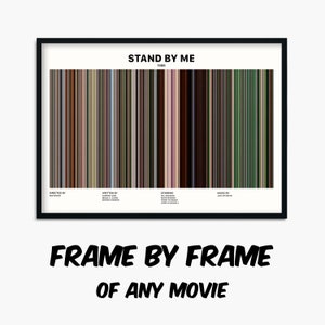 May include: A black and white poster with a bar code design representing the movie "Stand By Me" released in 1986. The poster includes the movie title, release year, and credits for the director, writer, starring actors, and music.