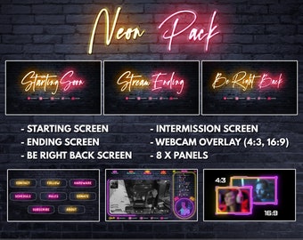 Twitch Neon Pack Overlays, Twitch Package