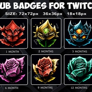 6 Roses Twitch Kick Sub Badges / Twitch Kick Bit Badges rose, loyalty Badges Pack of 6 for Twitch Kick Channel