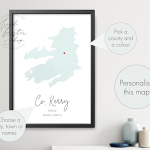 County Kerry Aquarell Landkarte - Irisches Poster - Irischer Kunstdruck - Irische Geschenke - Irland Karte Geschenk - Irisches Wohndekor, Irland Karte