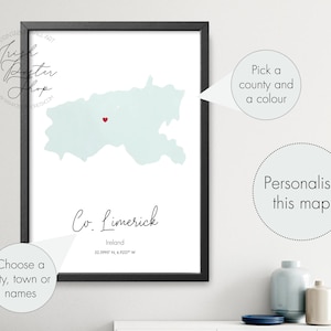 Irish County Limerick Aquarell Karte - Irish Poster - Irish Print - St Patrick es Day Geschenk - Paddy's Day, Irland Karte Home Dekor, Irland
