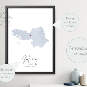 Irish County Galway Aquarell Karte - Irisches Poster - Irischer Kunstdruck - Irisches Geschenk, Galway Karte drucken, Irish Home Dekor, Irland Karte