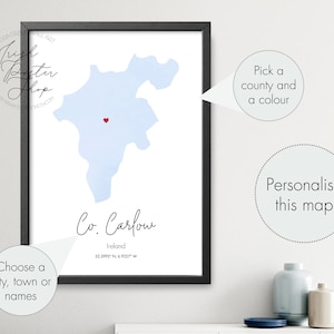 Irish County Carlow Aquarell Karte - Irish Poster - Irish Print - St Patrick es Day Geschenk - Paddy's Day, Irland Karte Home Dekor, Irland Karte