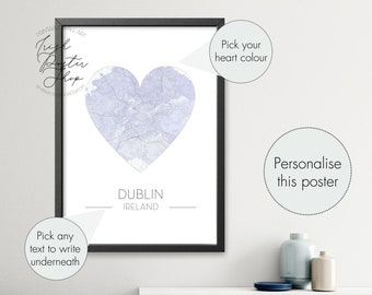 Irish Heart Watercolour Map - Irish Poster - Irish Art Print - Irish Gift - Irish map Gift - Irish Home Decor - Ireland Map - Irish Counties