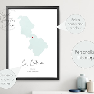 Irish County Leitrim Aquarell Karte - Irish Poster - Irish Print - St Patrick es Day Geschenk - Paddy's Day, Irland Karte Home Dekor, Irland Karte