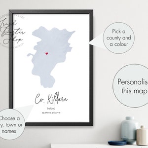 Irish County Kildare Aquarell Karte - Irish Poster - Irish Print - St Patrick es Day Geschenk - Paddy's Day, Irland Karte Home Decor, Irland Karte