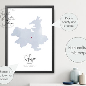 Irish County Sligo Karte - Irisches Poster - Irisches Aquarell Druck - St Patrick es Day Geschenk - Paddy's Day, Irish Home Dekor, Irland Karte Wand