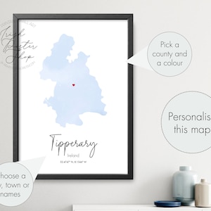 Irish County Tipperary Aquarell Karte - Irisches Poster - Irischer Druck - St Patrick es Day Geschenk - Paddy's Day, Irish Home Dekor, Irland Karte