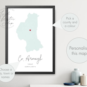 Irish County Armagh Aquarell Karte - Irish Poster - Irish Print - St Patrick es Day Geschenk - Paddy's Day, Irland Karte Home Dekor, Irland Karte