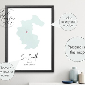 Irish County Louth Aquarell Karte - Irish Poster - Irish Print - St Patrick's Day Geschenk - Paddy's Day, Irland Karte Home Dekor, Irland Karte