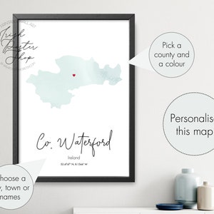 Irish County Waterford Karte - Irisches Poster - Irisches Aquarell Druck - St Patrick es Day Geschenk - Paddy's Day, Irish Home Dekor, Irland Karte