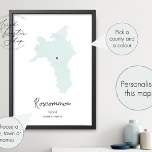 Irish County Roscommon Karte - Irisches Poster - Irisches Aquarell Druck - St Patrick es Day Geschenk - Paddy's Day, Irish Home Decor, Irland Karte