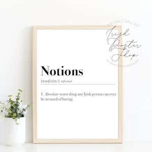 Notions Definition Irish Art Poster -  Irish Decor, Irish Slang,  Irish Phrases, Irish Home Decor, Irish Print, Irish Poster - Craic