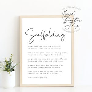Poema ANDAMIOS - Poesía de Seamus Heaney - Póster irlandés - Impresión irlandesa - Regalo del día de San Patricio - Día de San Patricio - Decoración irlandesa para el hogar - Poesía irlandesa