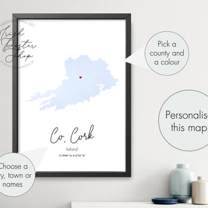 Irish County Cork Aquarell Karte - Irisches Poster - Irischer Kunstdruck - St. Patrick es Day Geschenk - Paddy's Day, Irish Home Decor, Irland Karte