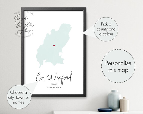 Irish County Wexford Watercolour Map - Irish Poster - Irish Art Print - St Patrick's Day Gift - Paddy's Day, Irish Home Decor, Ireland Map