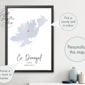 Irish Country Donegal Map - Irisches Poster - Irischer Aquarell Druck - Geschenk St Patrick's Day - Paddy's Day