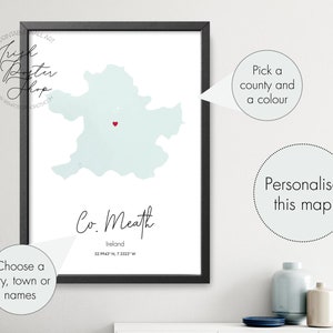 Irish County Meath Aquarell Karte - Irish Poster - Irish Print - St Patrick's Day Geschenk - Paddy's Day, Irland Karte Home Dekor, Irland Karte
