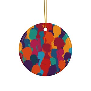 Unity Ceramic Ornament - Colorful Multiethnic Faces (Round, 3")