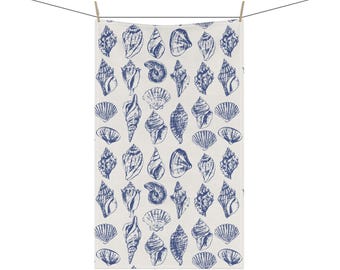Blue Shells Tea Towel - Coastal Kitchen Décor | Cotton & Polyester Options