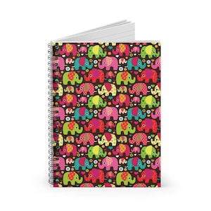 Cuaderno de elefantes colorido - Diario de espiral con rayas - Bonito regalo con estampado animal para amantes de los elefantes