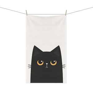 Peeping Black Cat Tea Towel - Fun Kitchen Décor | Cotton Twill & Polyester