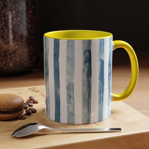 Blue Stripes Ceramic Coffee Mug: Artisan Design