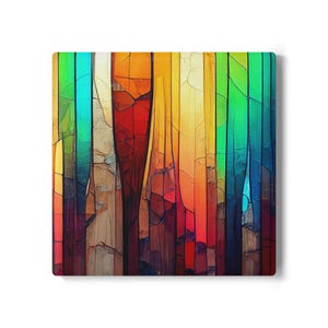Stained Glass Rainbow Ceramic Coaster: Colorful Drink Coaster