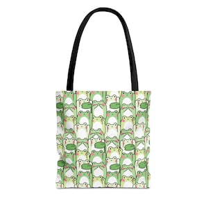 Sac fourre-tout en toile grenouille kawaii - Sac de shopping réutilisable et respectueux de l'environnement pour les amoureux des animaux