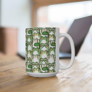 Whimsical Green Frog Mug: 11oz/15oz Ceramic Cottagecore Cup with Repeating Amphibian Print image 10