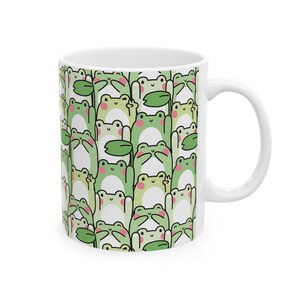 Whimsical Green Frog Mug: 11oz/15oz Ceramic Cottagecore Cup with Repeating Amphibian Print image 3