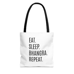 Minimalist Bhangra Canvas Tote: Punjabi Dance Lover Gift - Desi Culture Eat Sleep Repeat Quote Bag