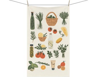 Fresh Herbs & Vegetables Tea Towel: Healthy Kitchen Decor