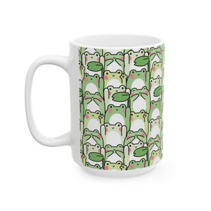 Whimsical Green Frog Mug: 11oz/15oz Ceramic Cottagecore Cup with Repeating Amphibian Print image 7