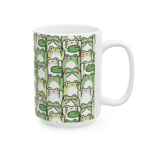 Whimsical Green Frog Mug: 11oz/15oz Ceramic Cottagecore Cup with Repeating Amphibian Print image 8